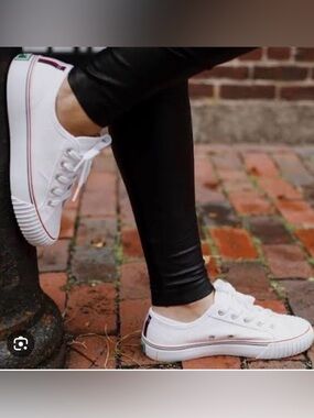 P.F. Flyers White Leather Center Low Sneakers with Red Accents US 8